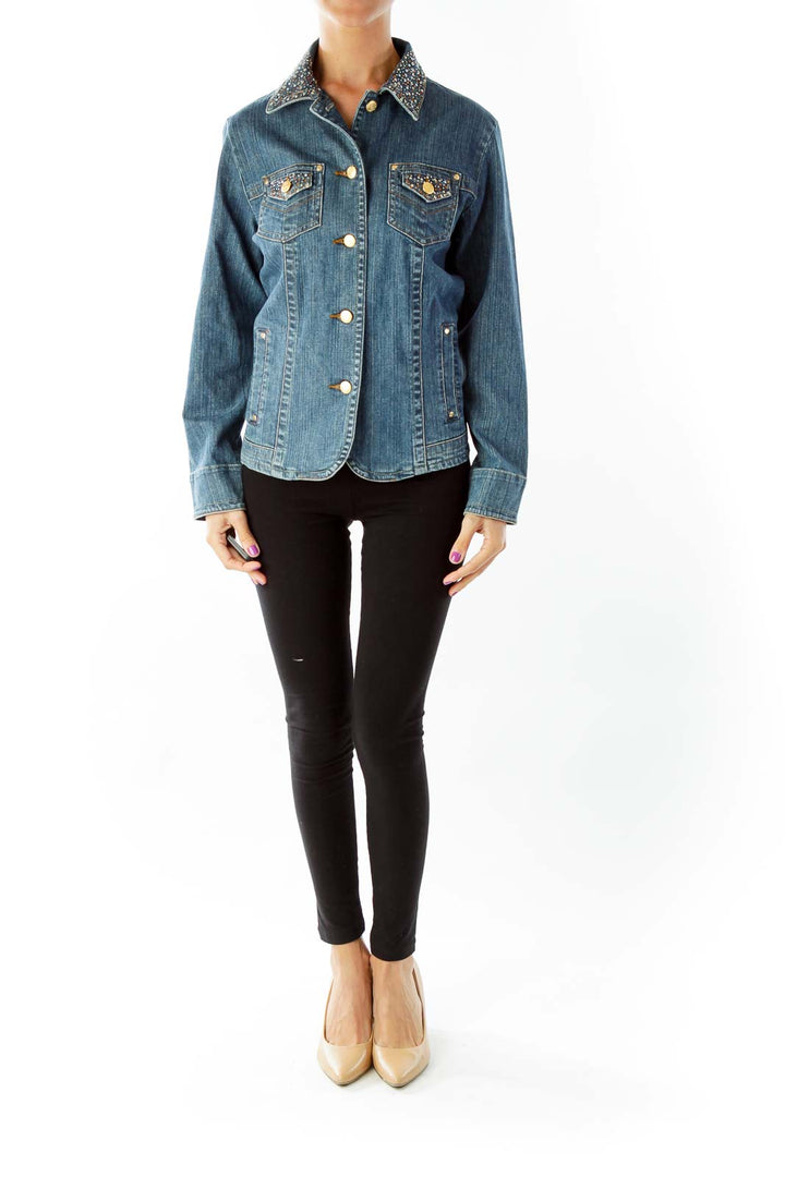 Blue Embroidered Denim Jacket