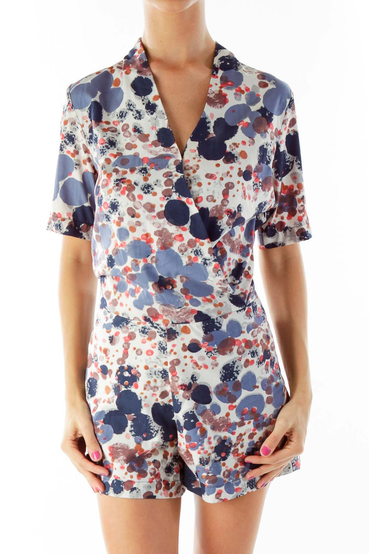 Cream Circle Print Short Sleeve Romper