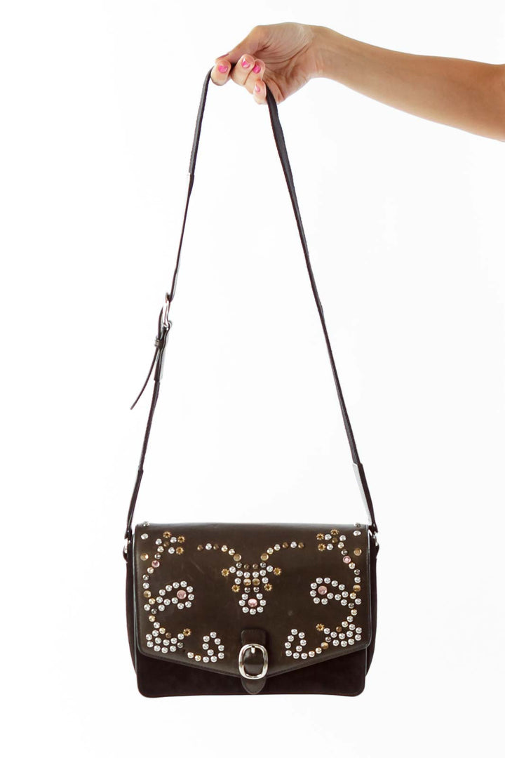 Black Suede Studded Crossbody Bag