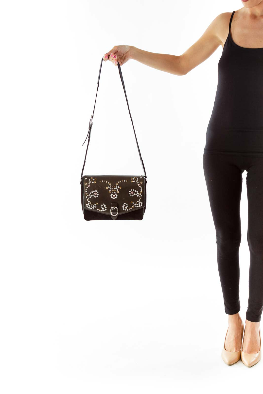 Black Suede Studded Crossbody Bag