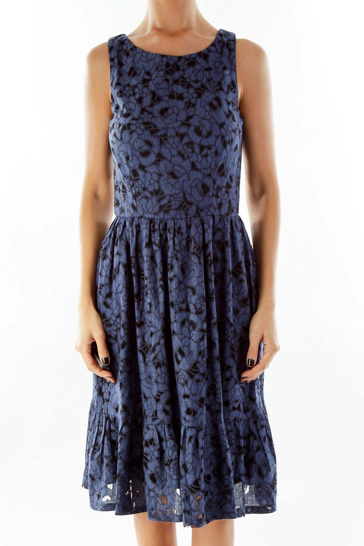 Blue Black Lace Cocktail Dress