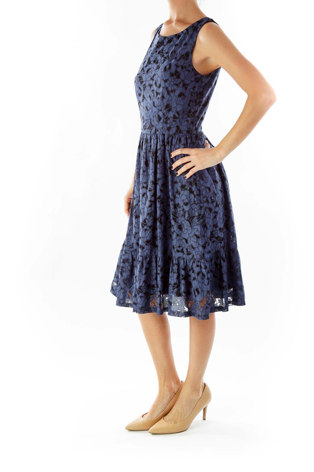 Blue Black Lace Cocktail Dress