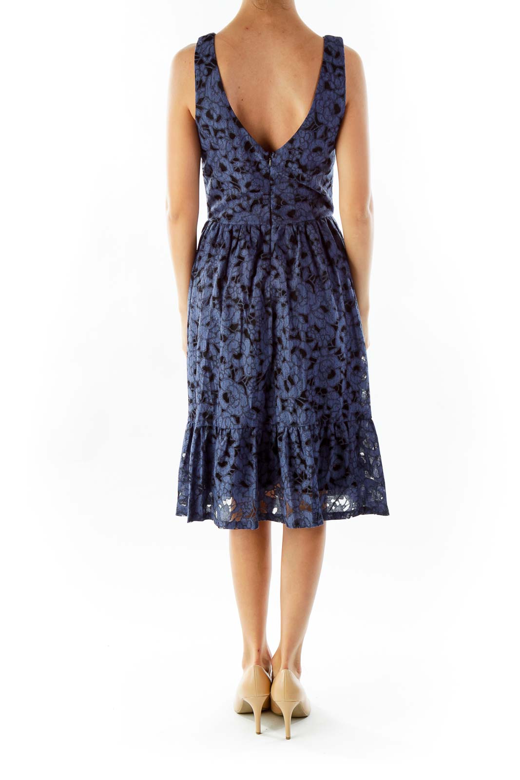 Blue Black Lace Cocktail Dress