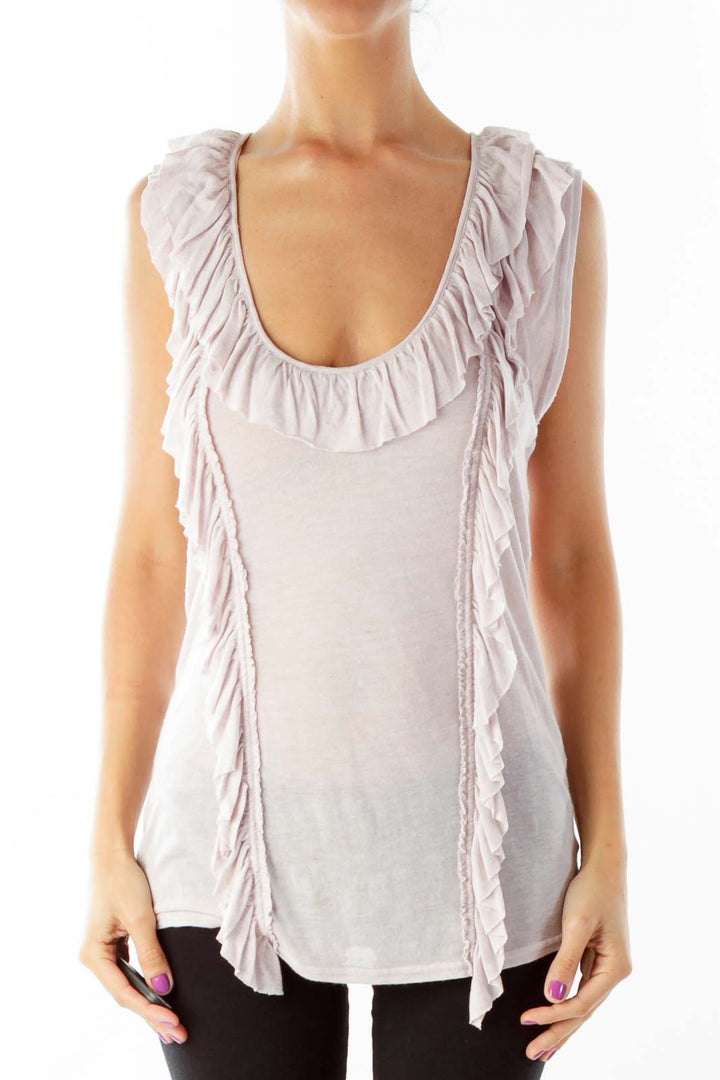 Front view of Free People light pink ruffled sleeveless top