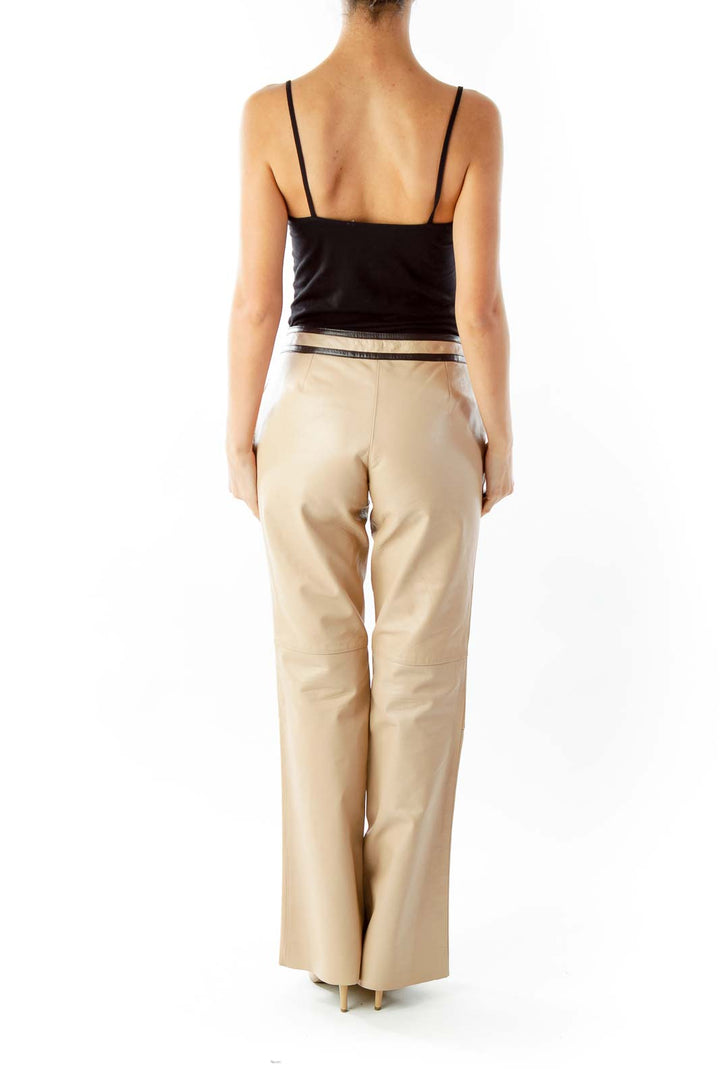 Beige Leather Flared Pants