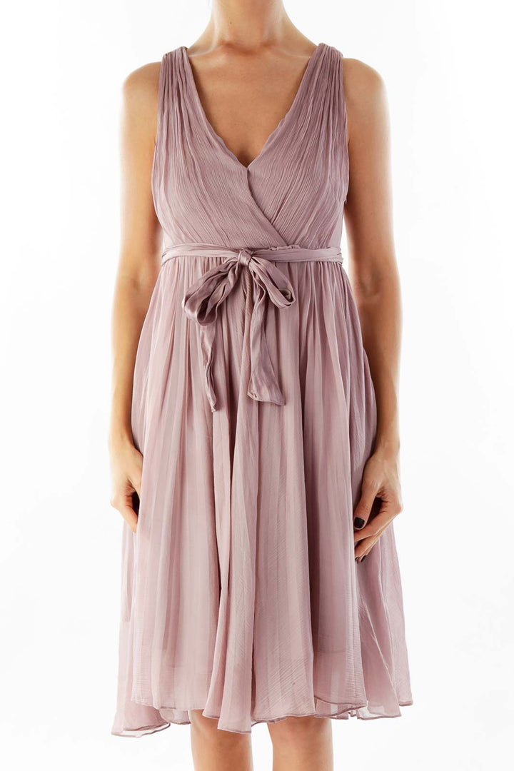 Purple Chiffon Belted Dress