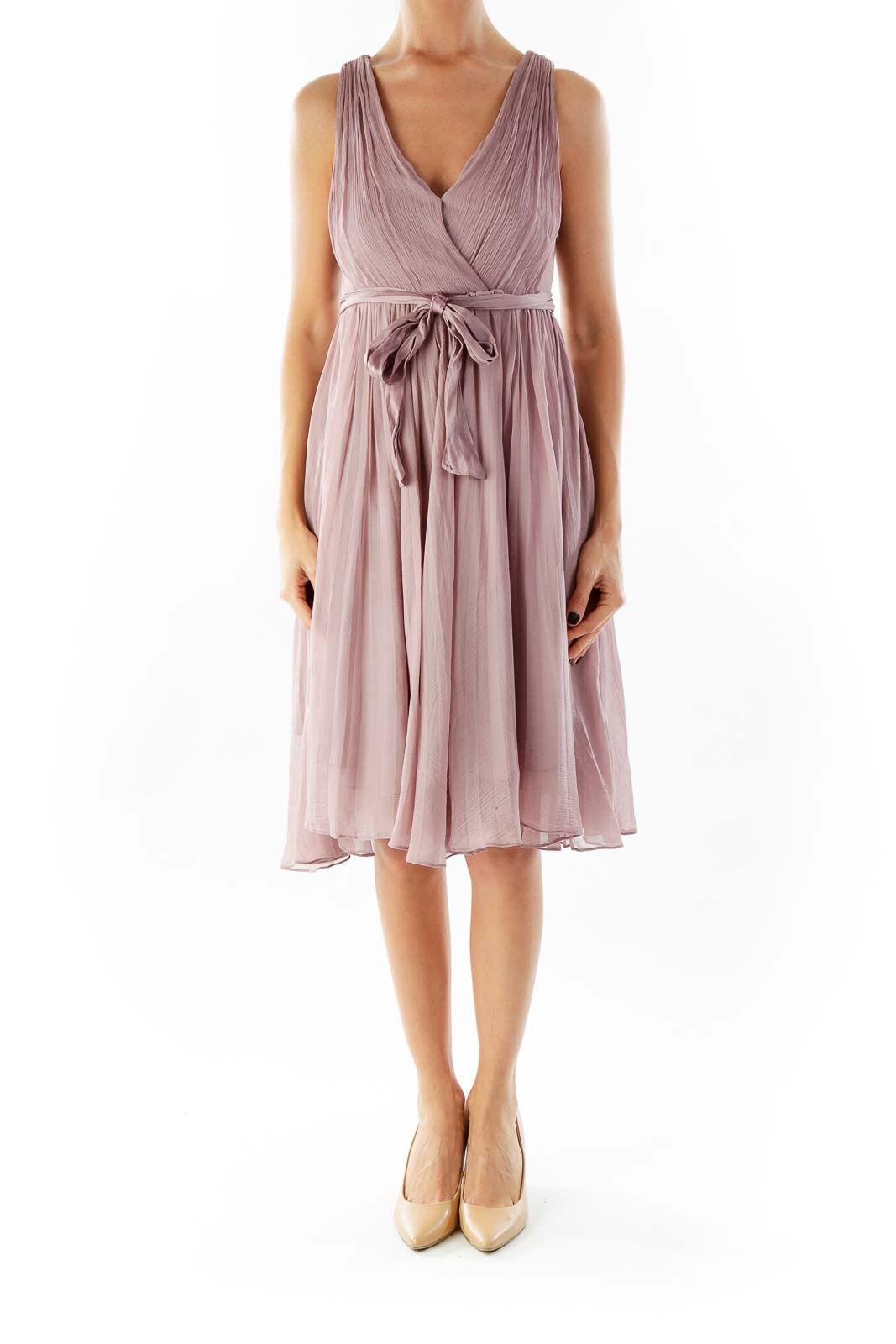 Purple Chiffon Belted Dress