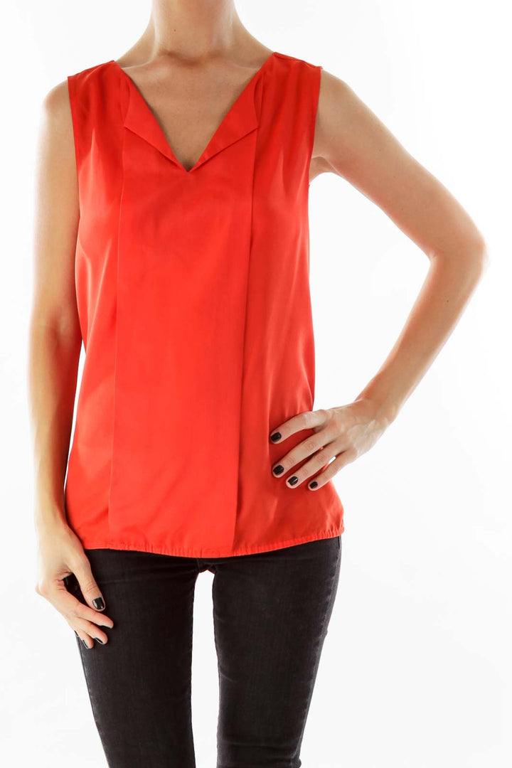 Red V-neck Sleeveless Blouse