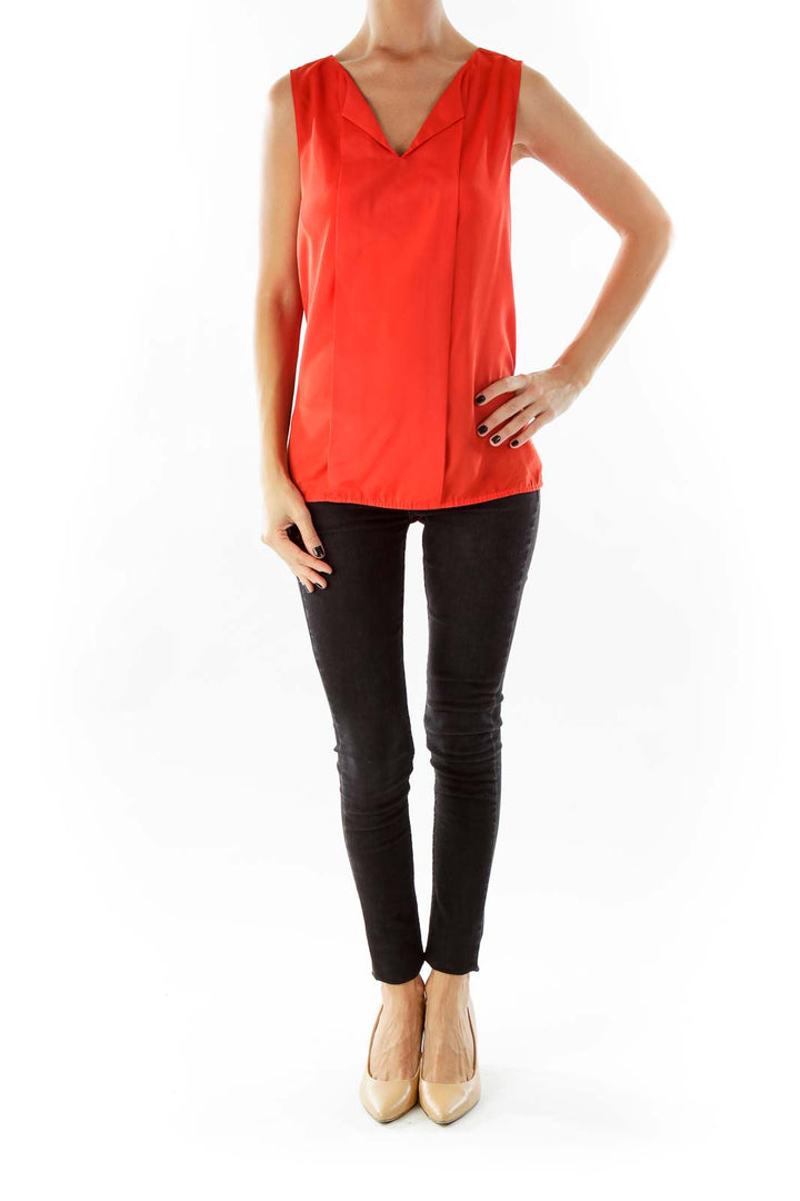 Red V-neck Sleeveless Blouse