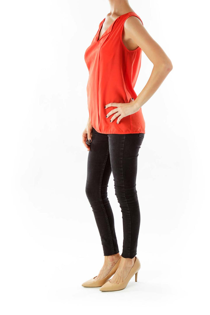 Red V-neck Sleeveless Blouse