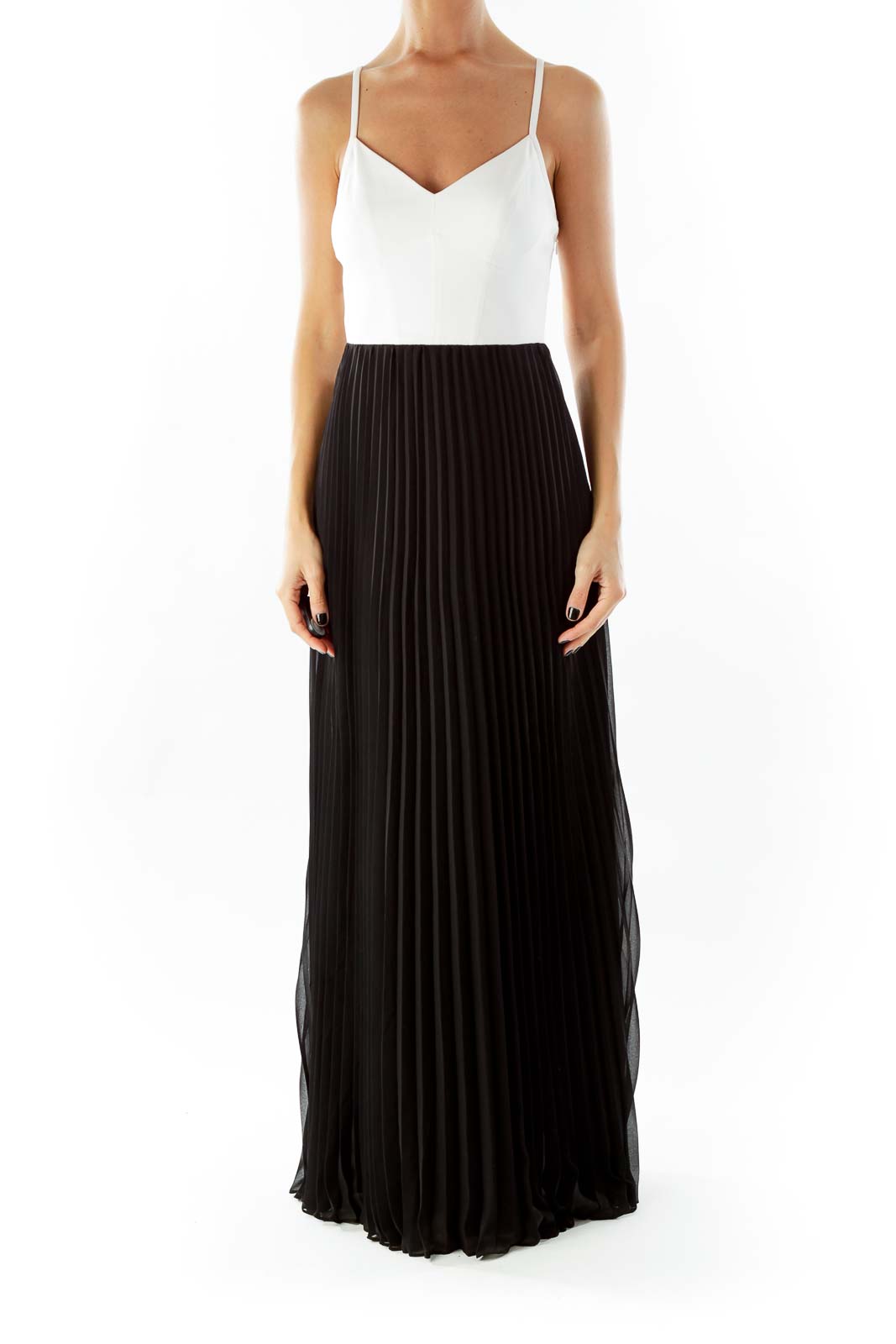 Cream Black Pleated Maxi Dress