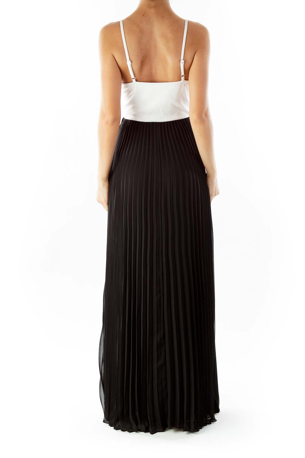 Cream Black Pleated Maxi Dress