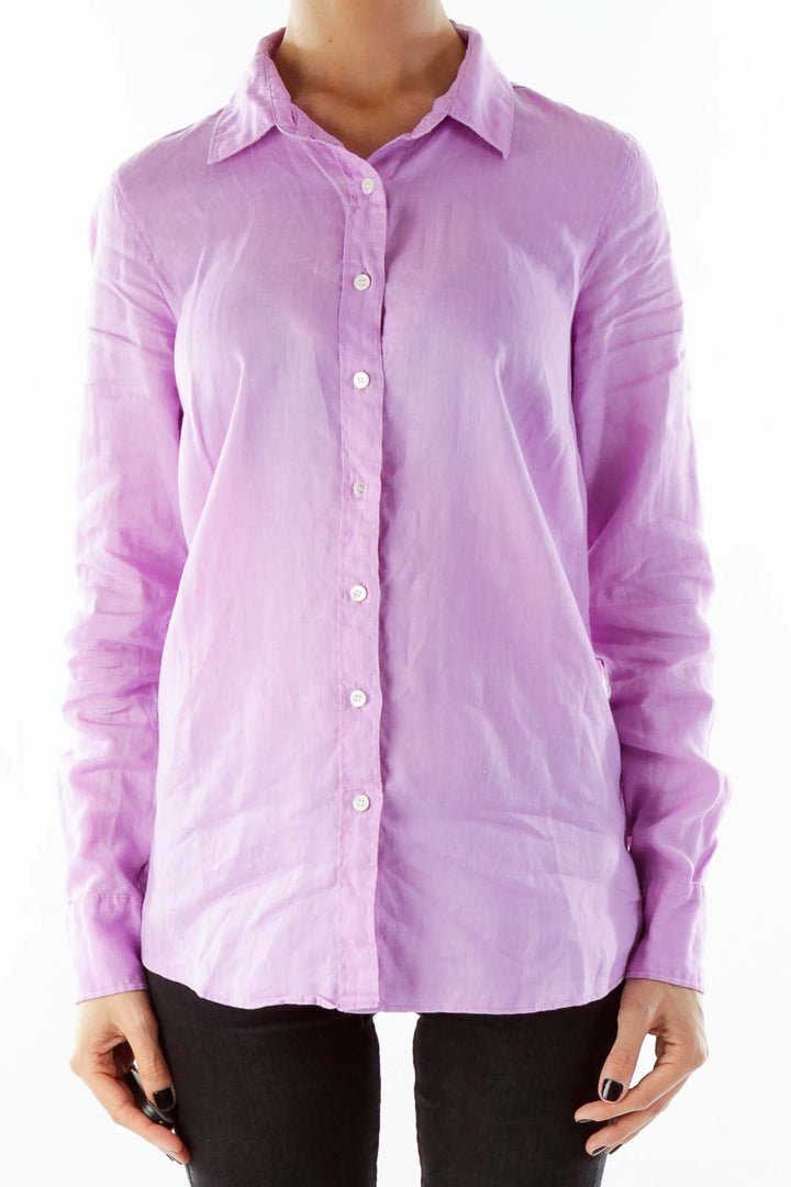 Purple Linen Button Down Shirt