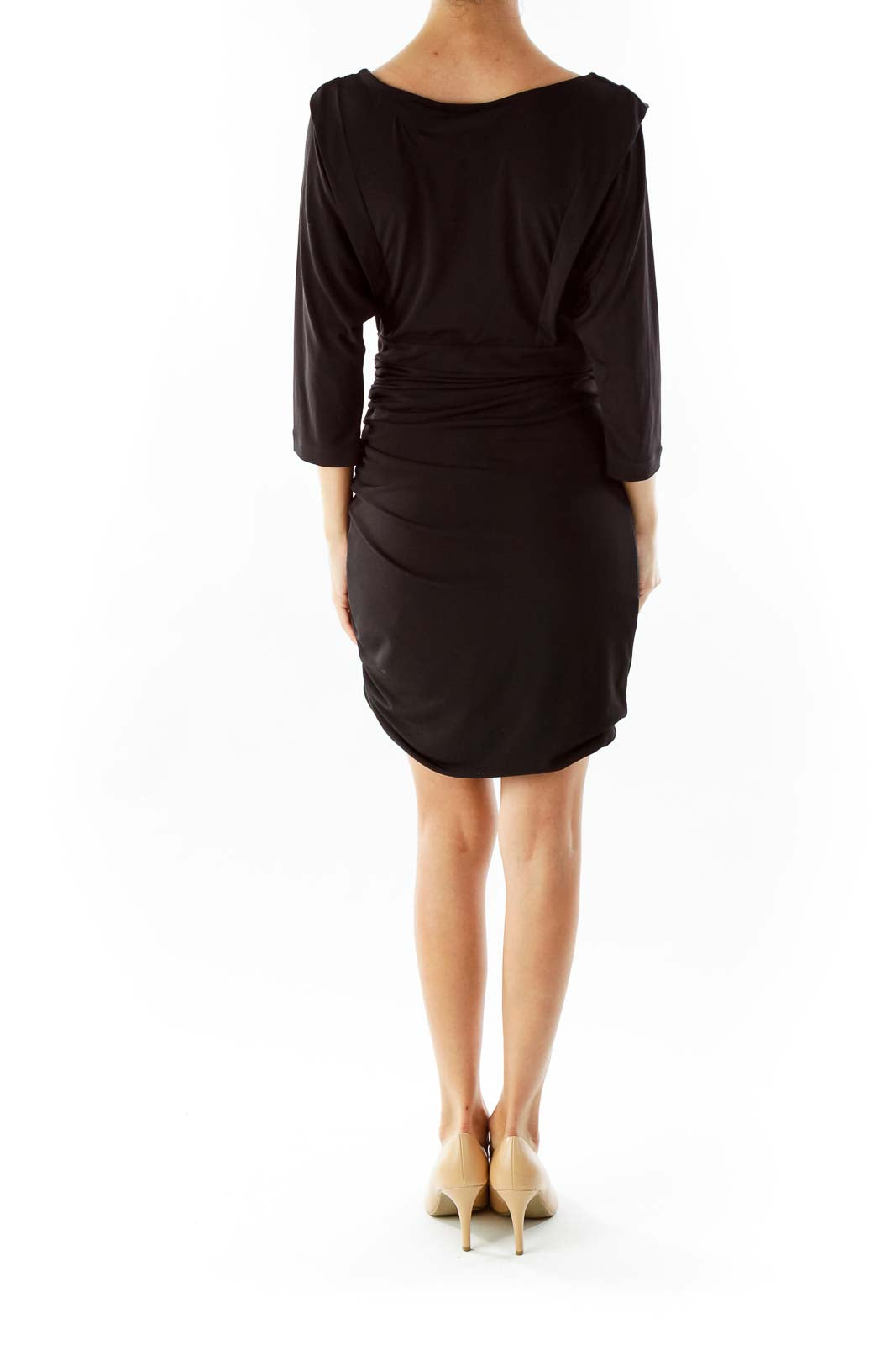 Black Scrunched Round-Neck Dress