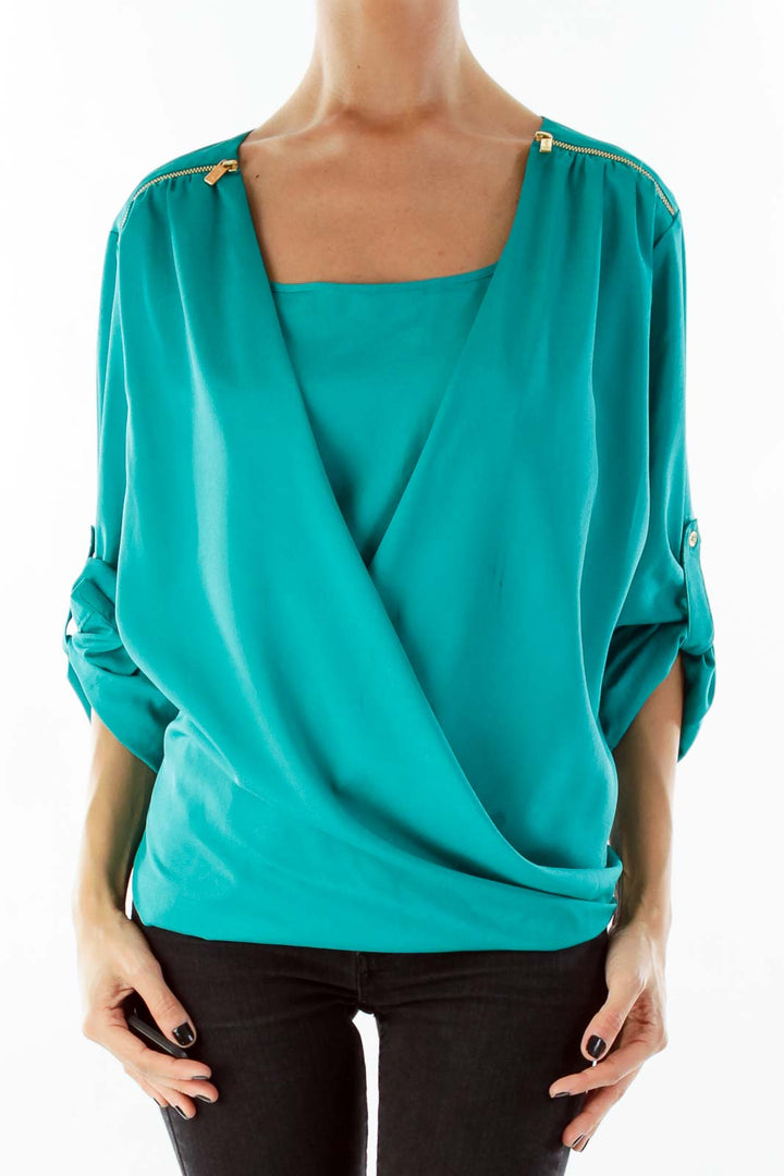 Emerald Green Zipper Detail Blouse