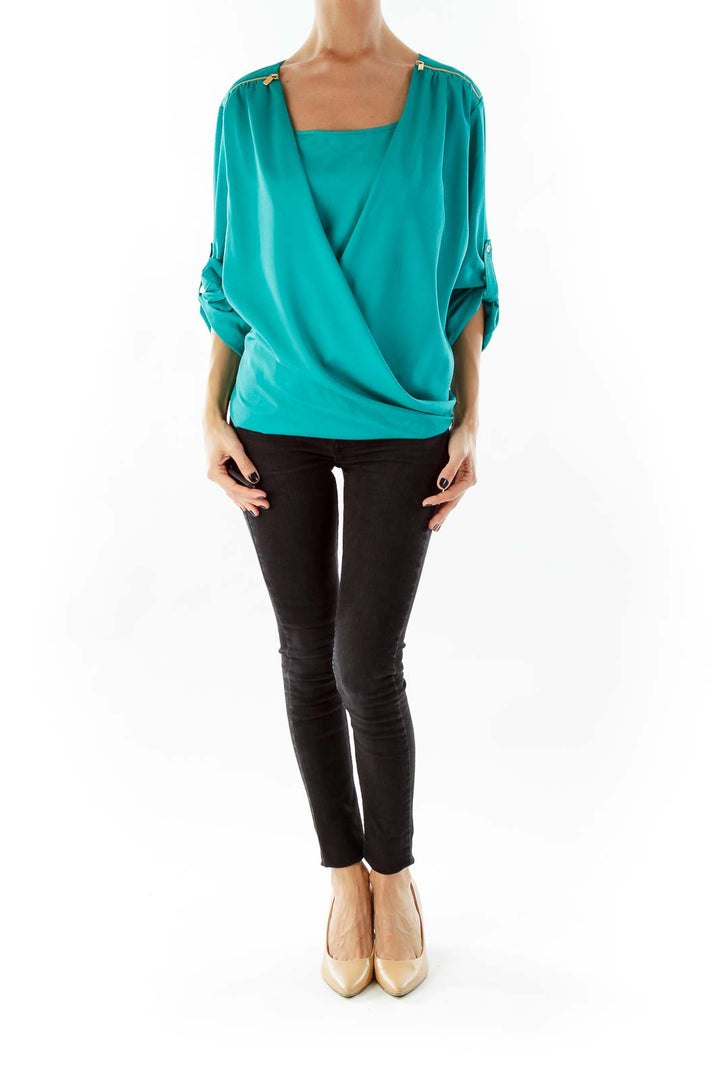 Emerald Green Zipper Detail Blouse