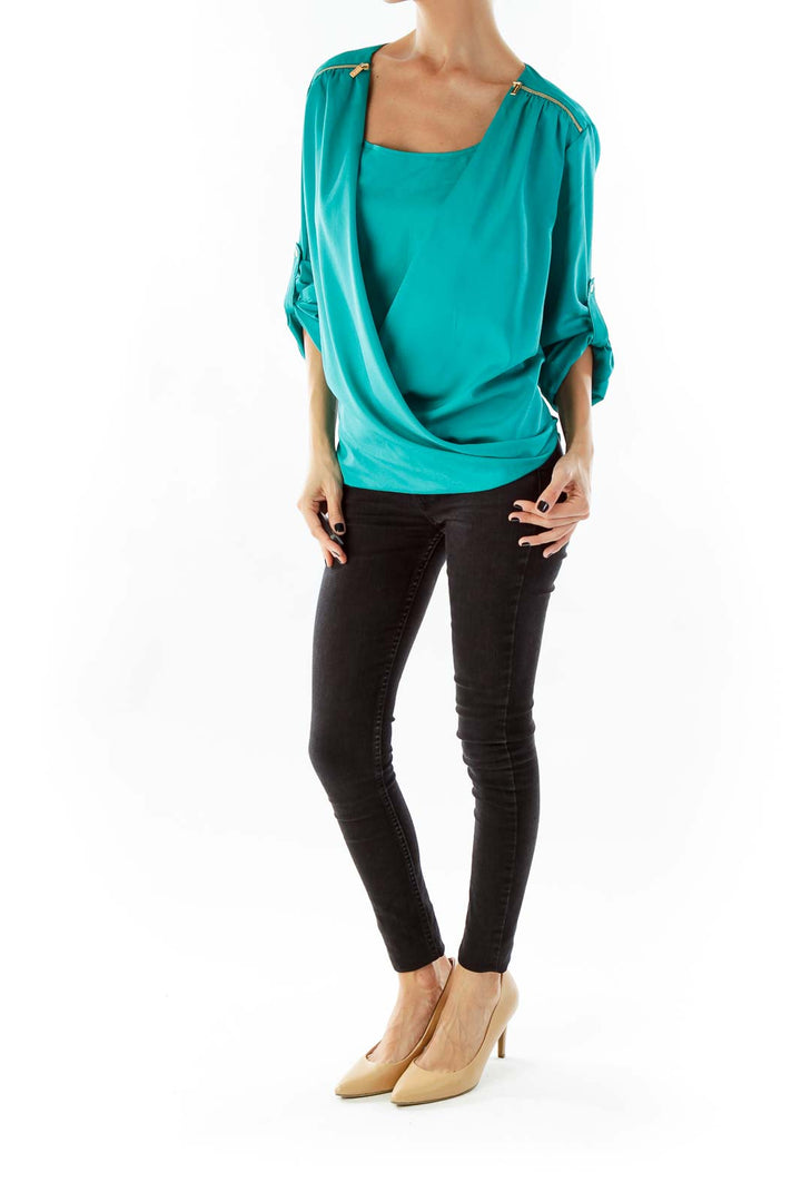 Emerald Green Zipper Detail Blouse