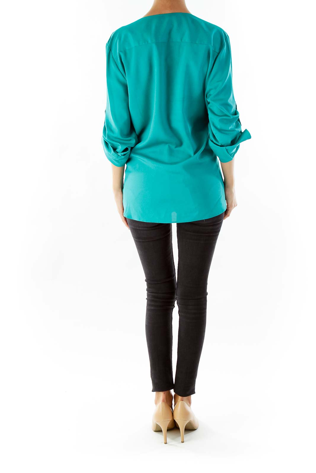 Emerald Green Zipper Detail Blouse