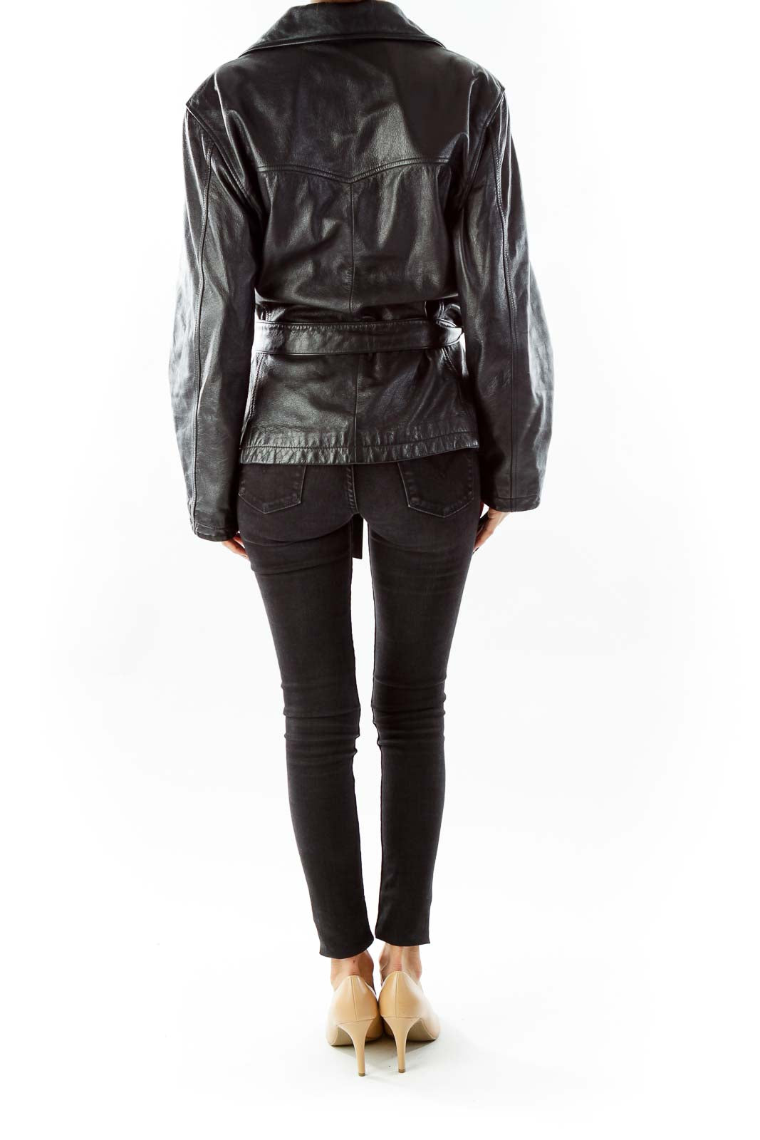 Black Leather Zippered Coat