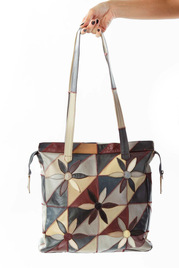 Multicolor Leather Flower Print Tote