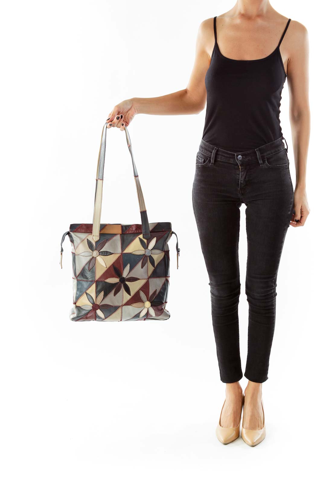 Multicolor Leather Flower Print Tote