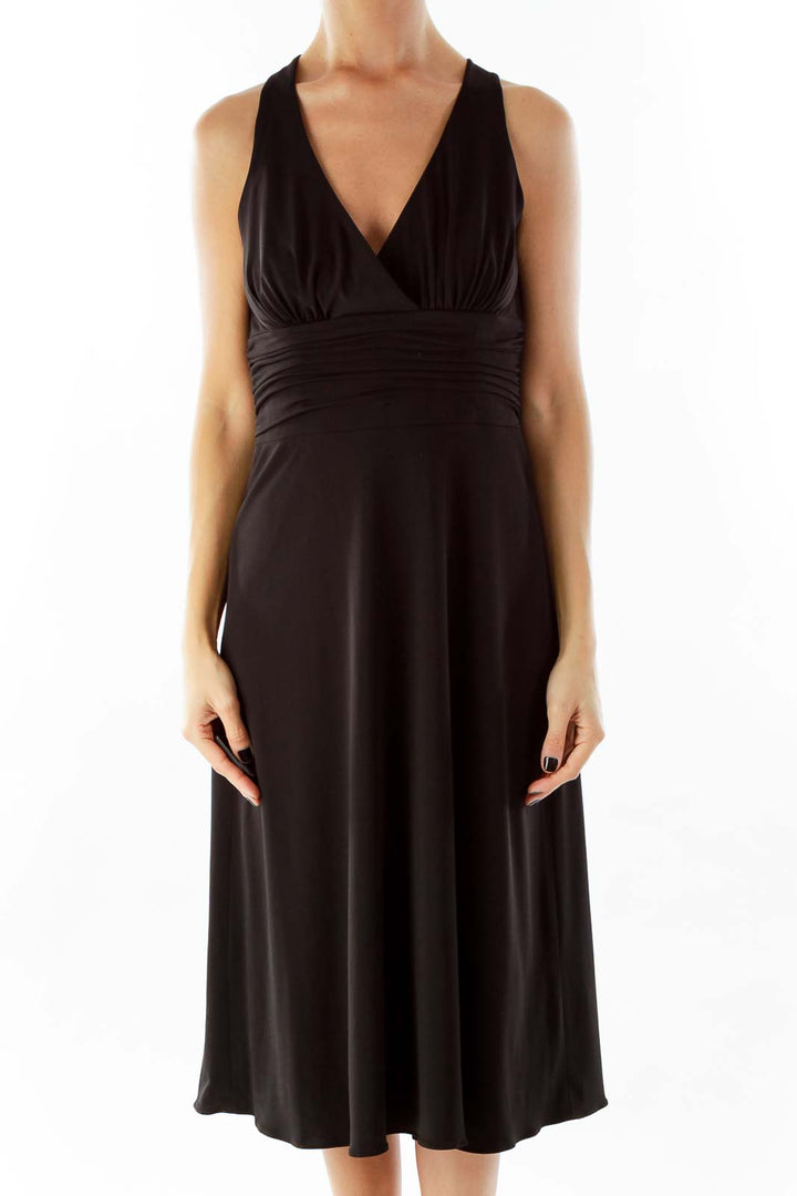 Black V-Neck Scrunched Cocktail Dress