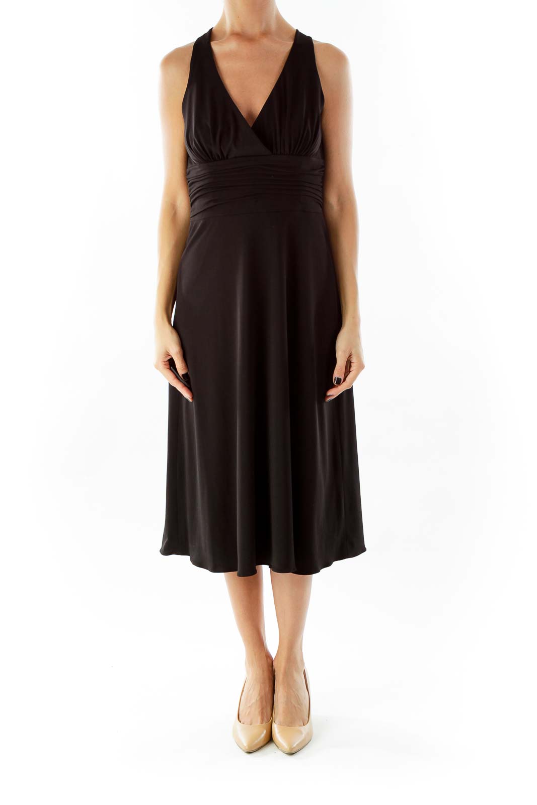 Black V-Neck Scrunched Cocktail Dress