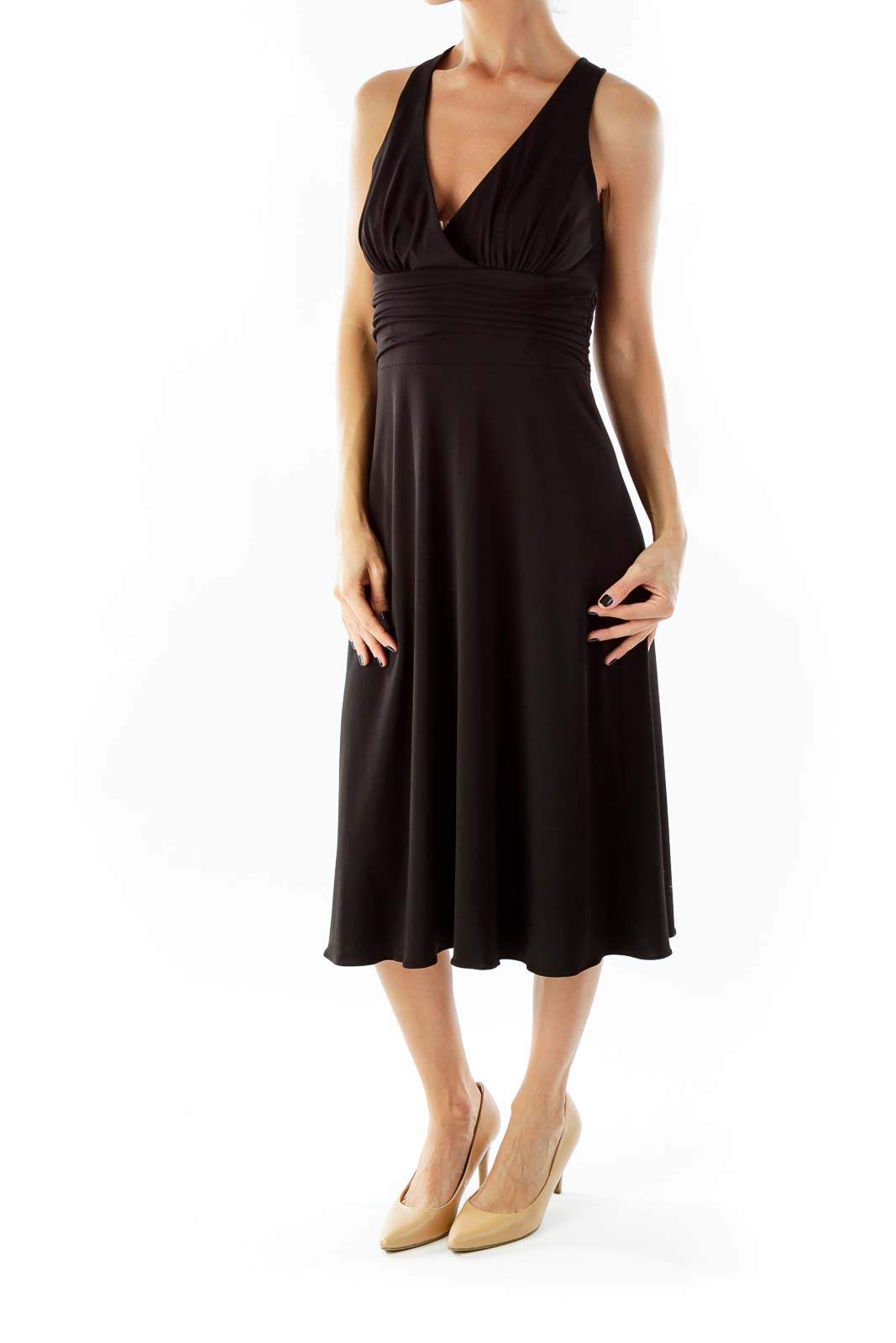 Black V-Neck Scrunched Cocktail Dress