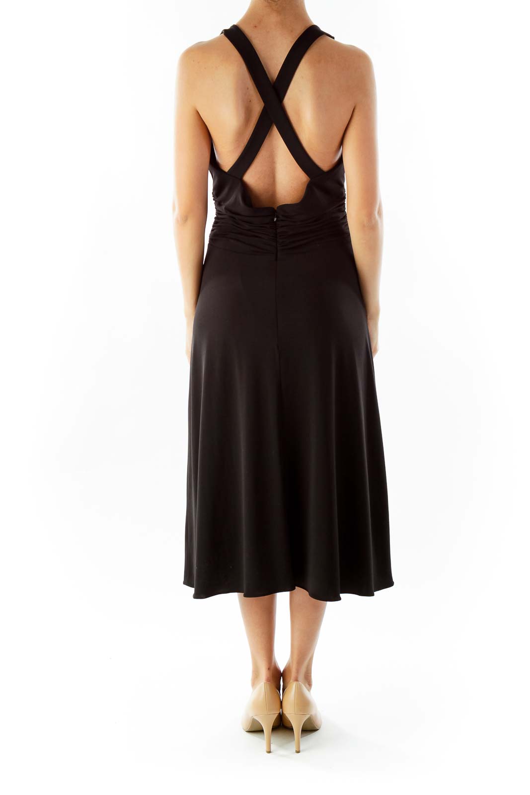 Black V-Neck Scrunched Cocktail Dress