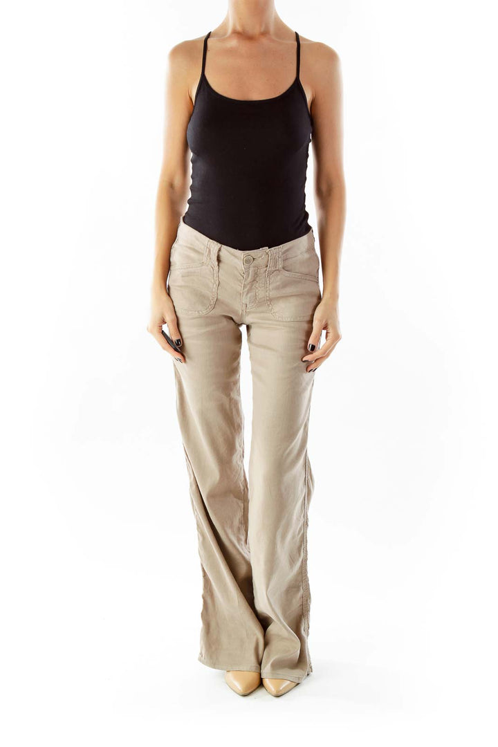 Beige Wide Leg Pants