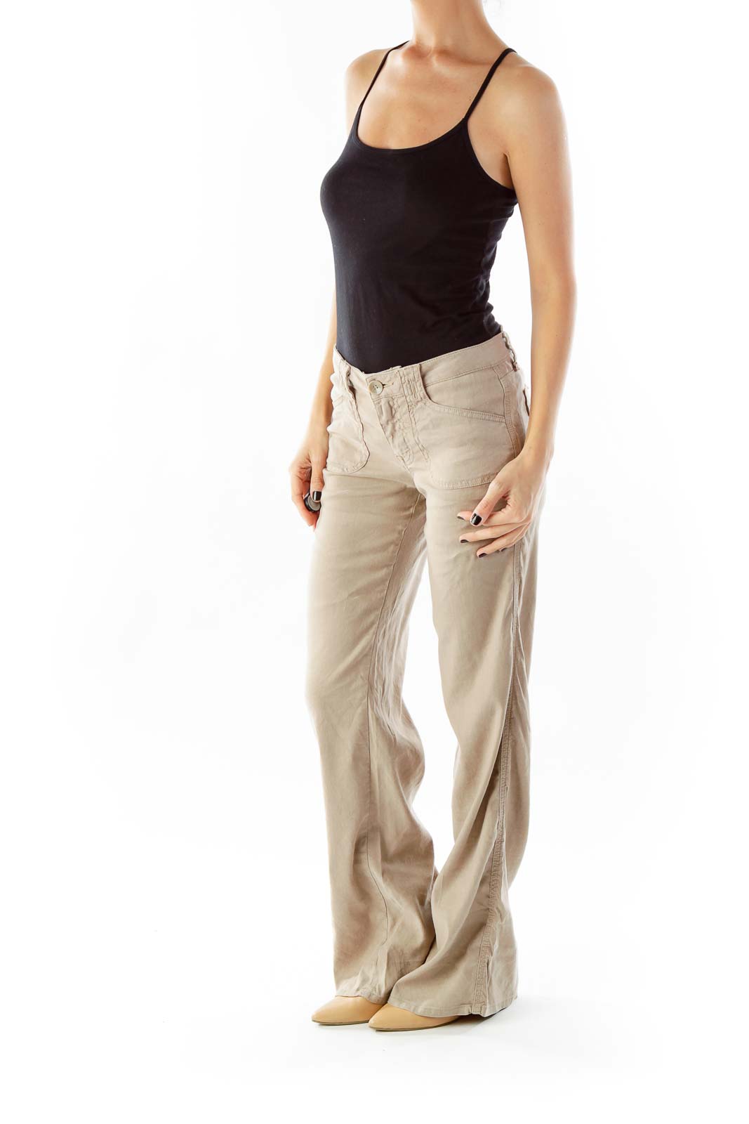 Beige Wide Leg Pants