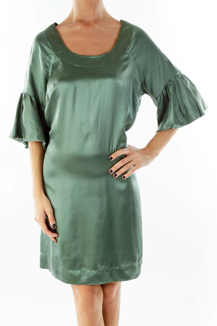 Green Ruffle Sleeve Day Dress