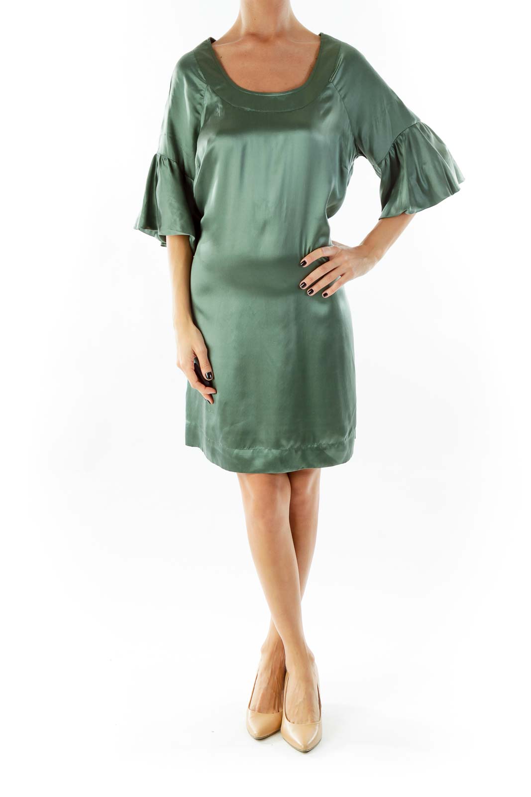 Green Ruffle Sleeve Day Dress