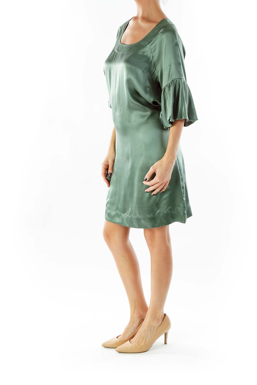 Green Ruffle Sleeve Day Dress