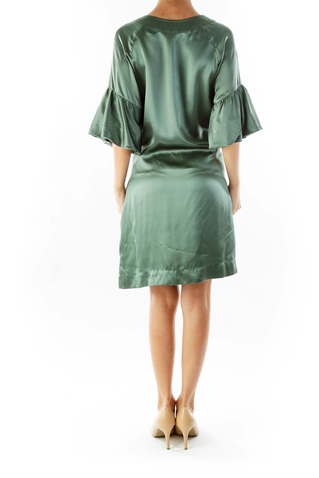 Green Ruffle Sleeve Day Dress