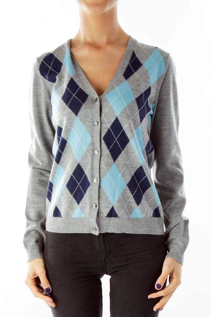 Gray Argyle Cardigan