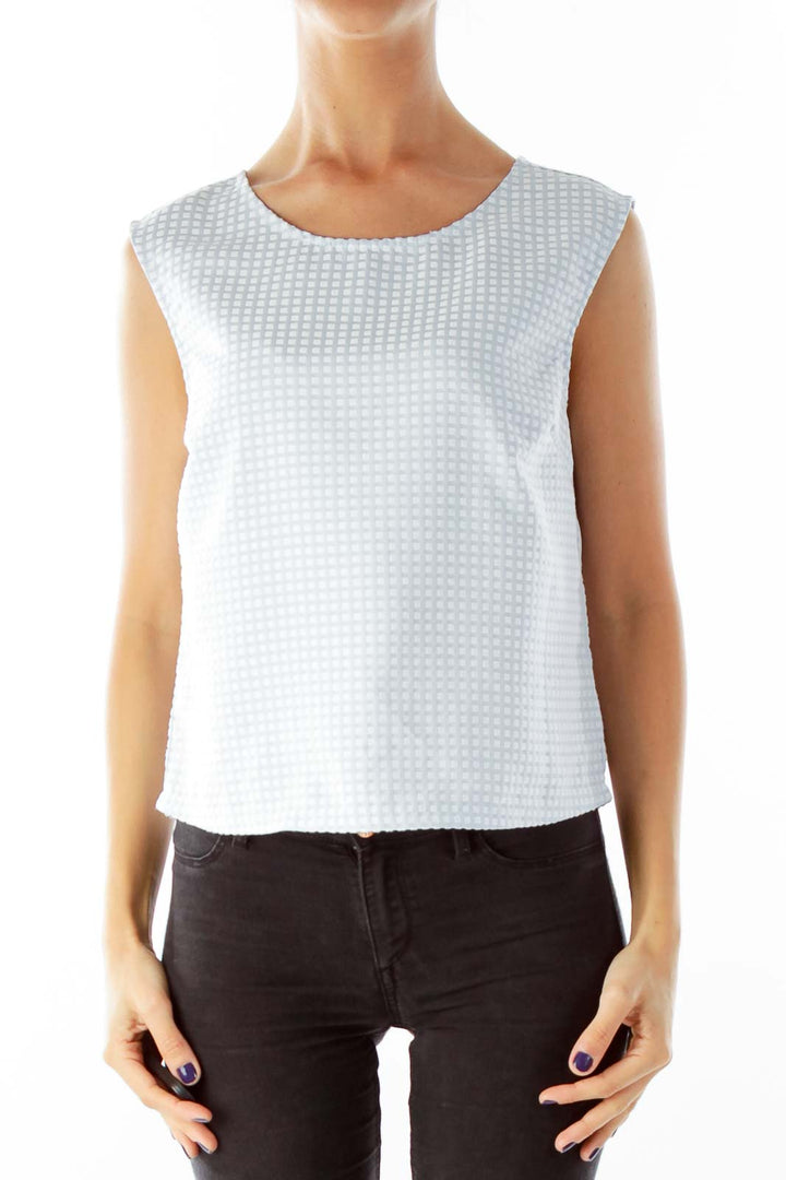 Blue Checkered Sleeveless Blouse