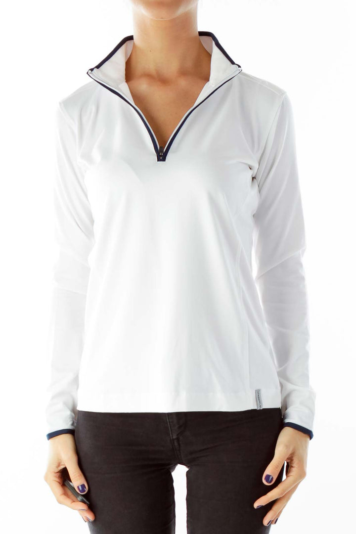 White Long-Sleeve Collared Pullover