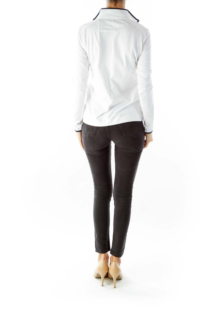 White Long-Sleeve Collared Pullover