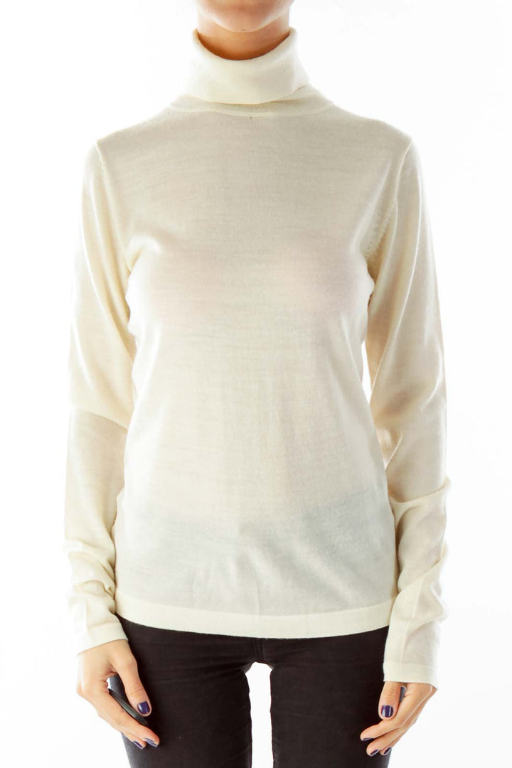 Cream Merino Wool Turtle Neck Knit