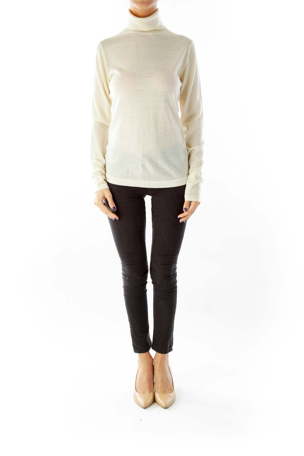 Cream Merino Wool Turtle Neck Knit