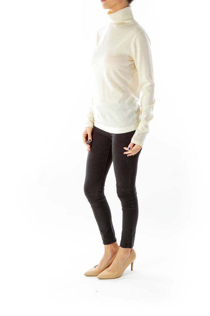 Cream Merino Wool Turtle Neck Knit