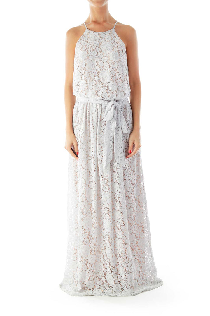 Blue Gray Lace Maxi Dress