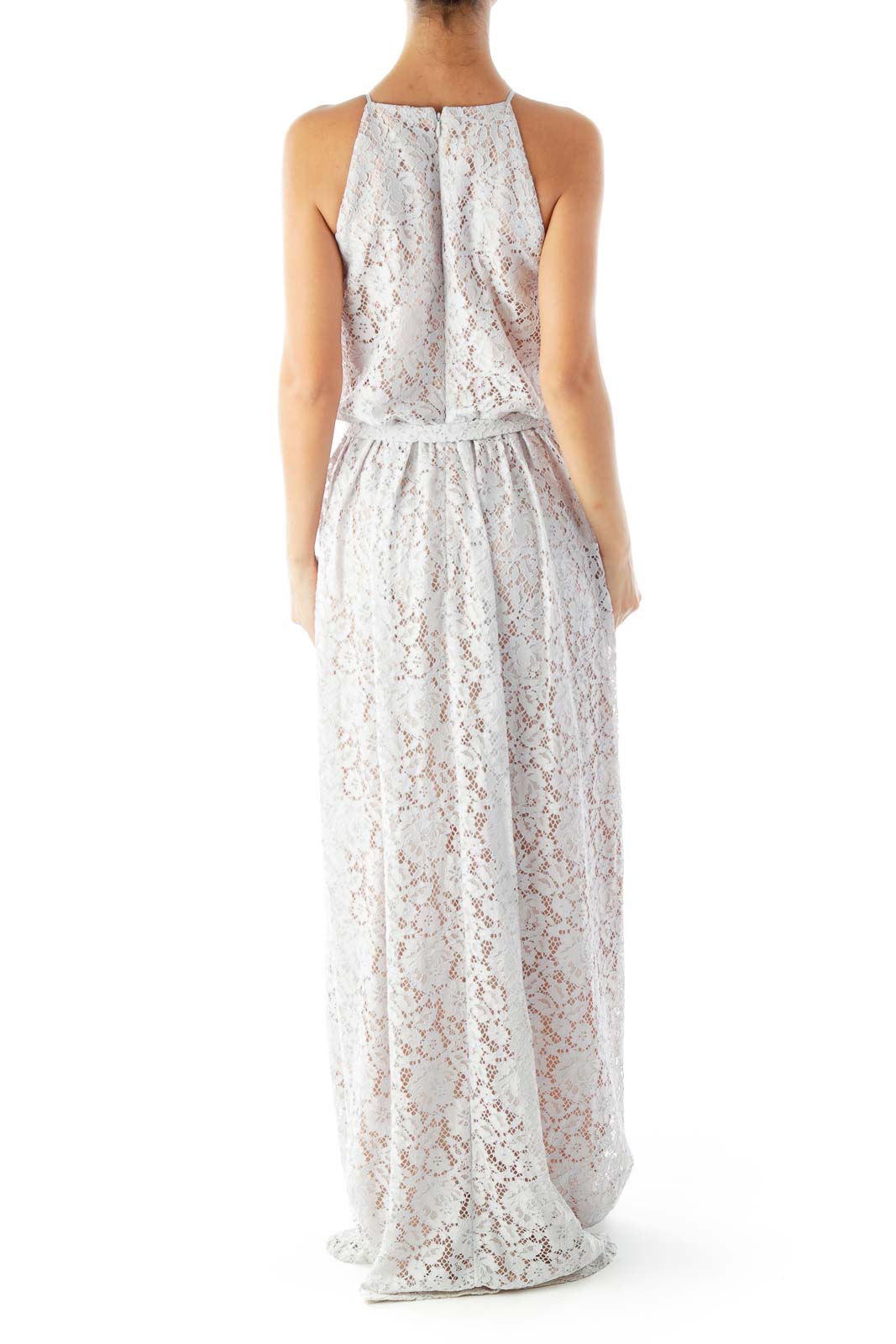 Blue Gray Lace Maxi Dress