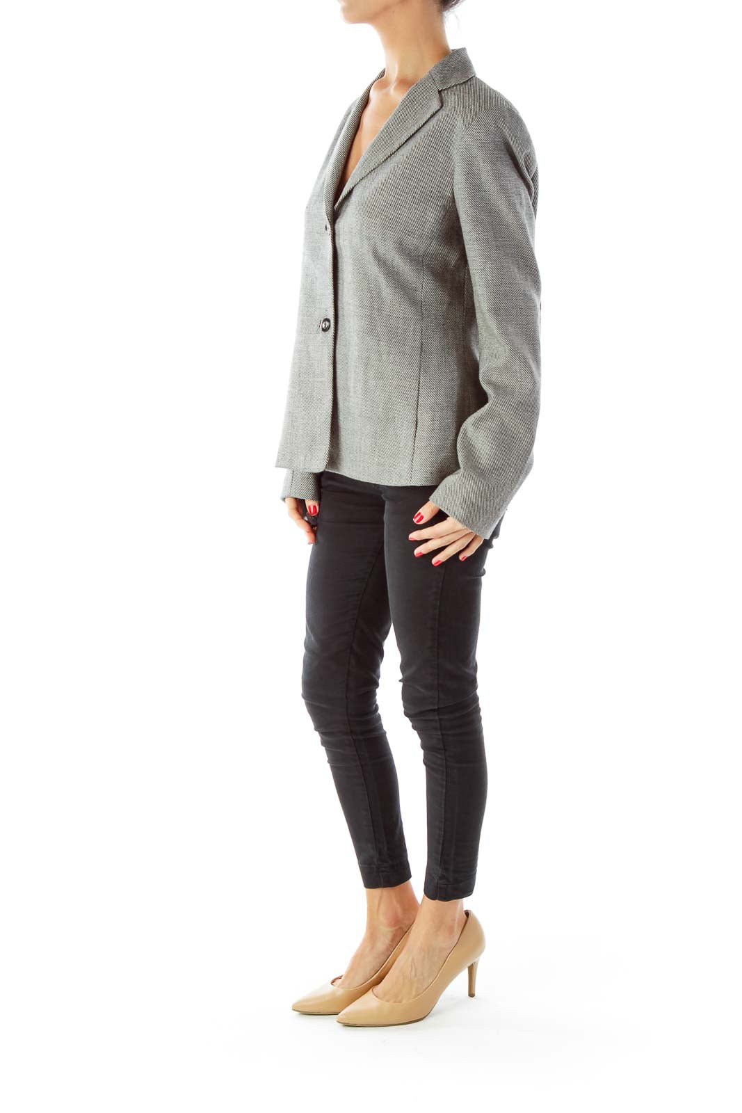 Black White Tweed Blazer, Elbow Patches