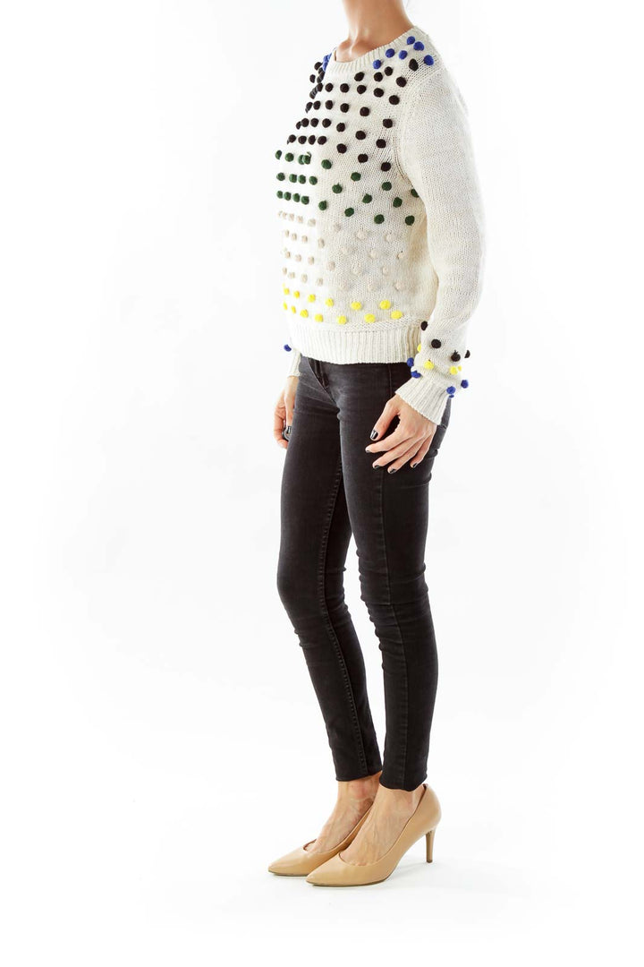 Creme Knit Sweater with Multicolor Dot Detail