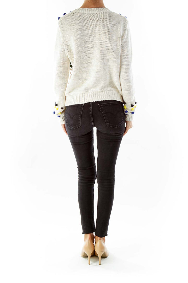 Creme Knit Sweater with Multicolor Dot Detail