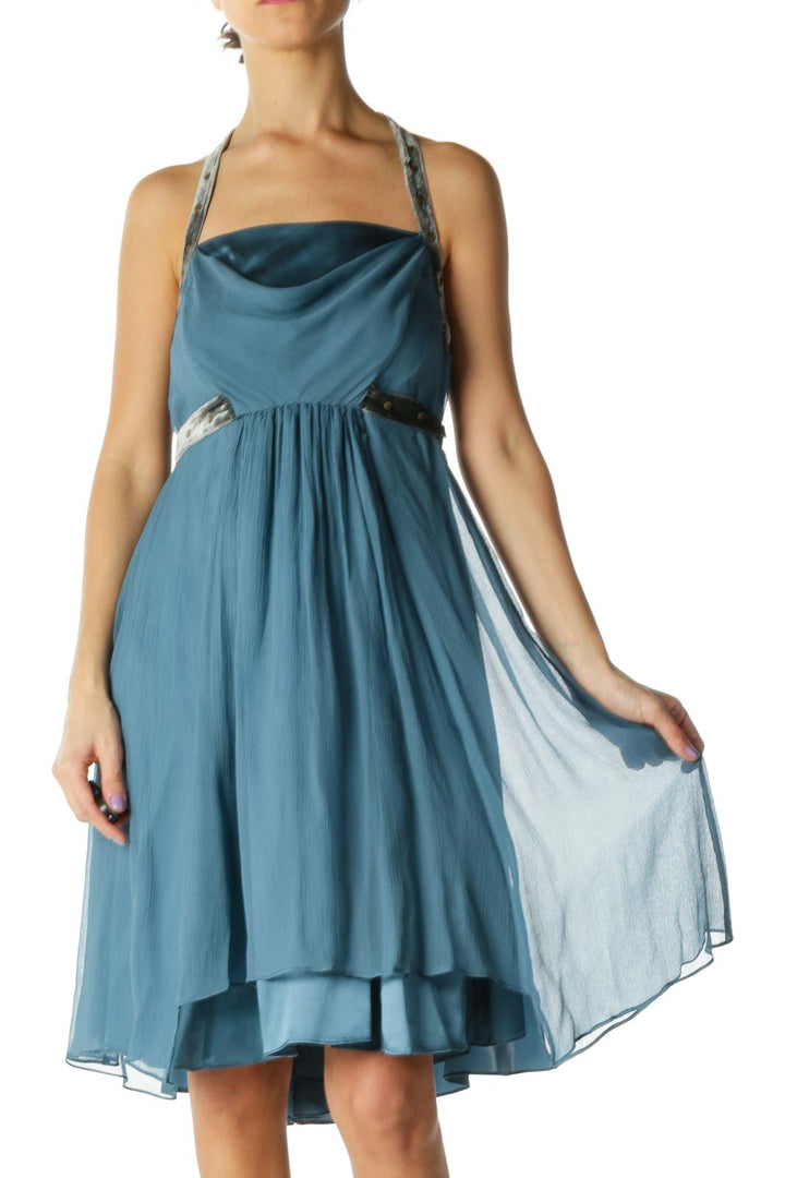 Blue Crepe Cocktail Dress