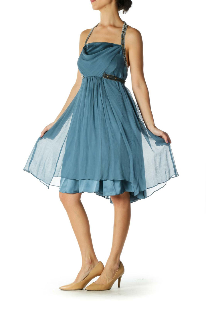 Blue Crepe Cocktail Dress