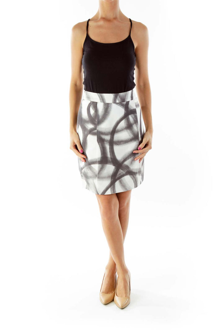 White Black Printed Pencil Skirt